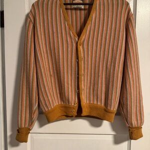 Sportswear Vintage Striped Cardigan with Mustard Accents